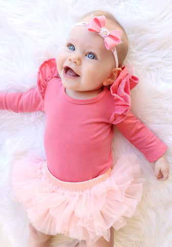 Salmon Long Sleeve Tulle Flutter